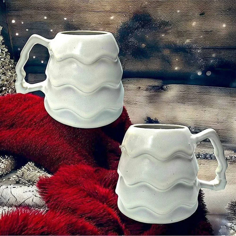 Set of 2 Ceramic Christmas Tree Coffee Mugs l 16 oz. l White